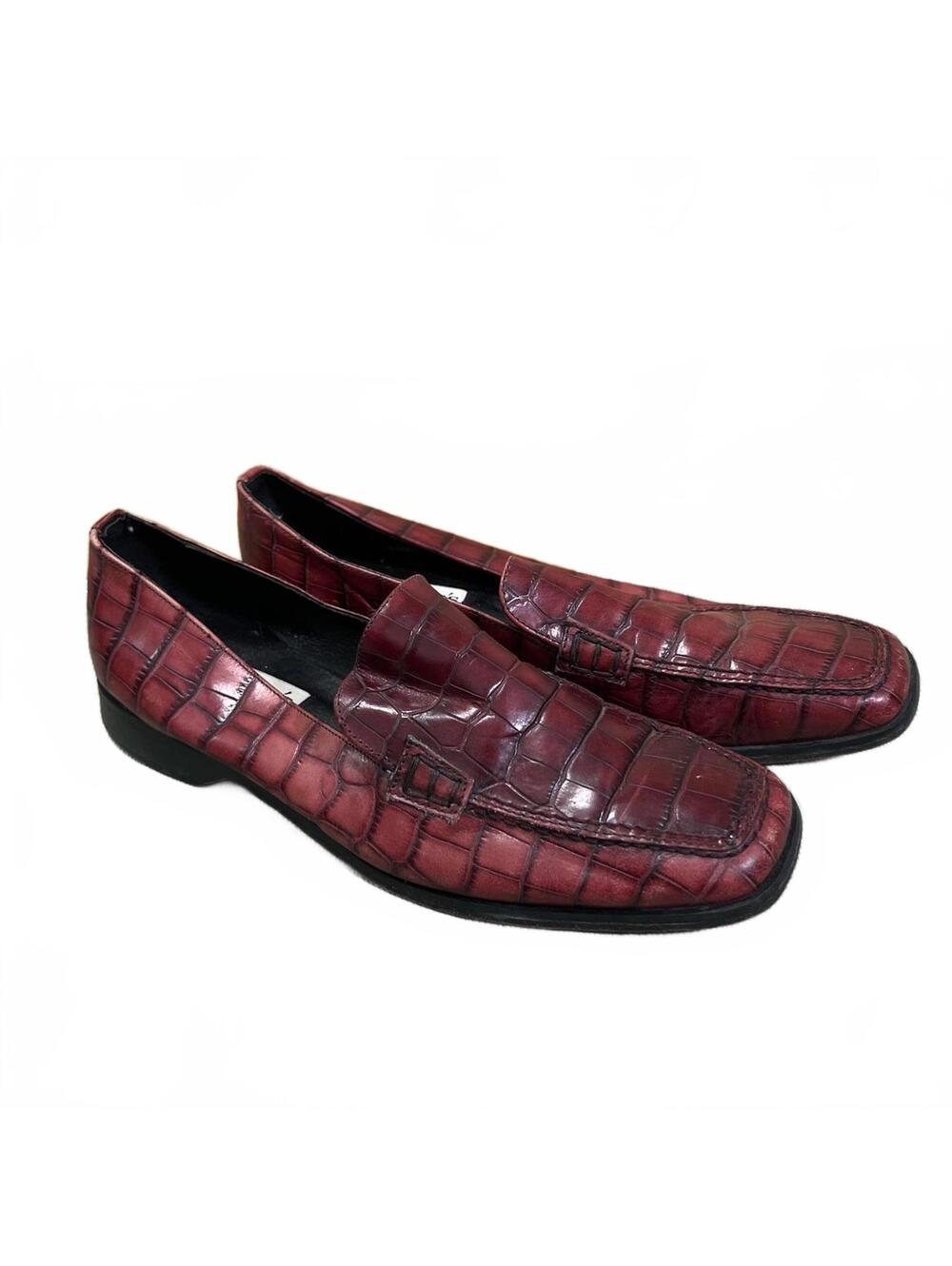 Jacobson's Vintage Oxblood Croc Embossed Leather Mens Loafers Size 8 M